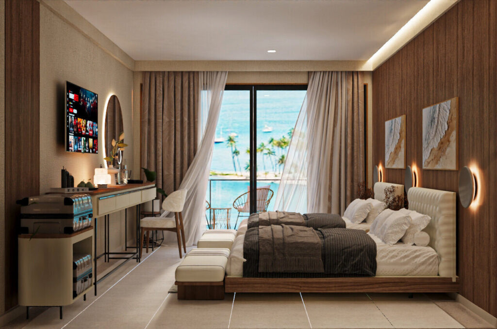 Family Room bedroom with sea view at A'ILA Palm